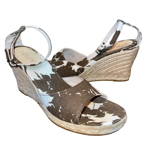J. Crew Wedge Sandals Espadrille Floral Heels - Picture 2 of 7